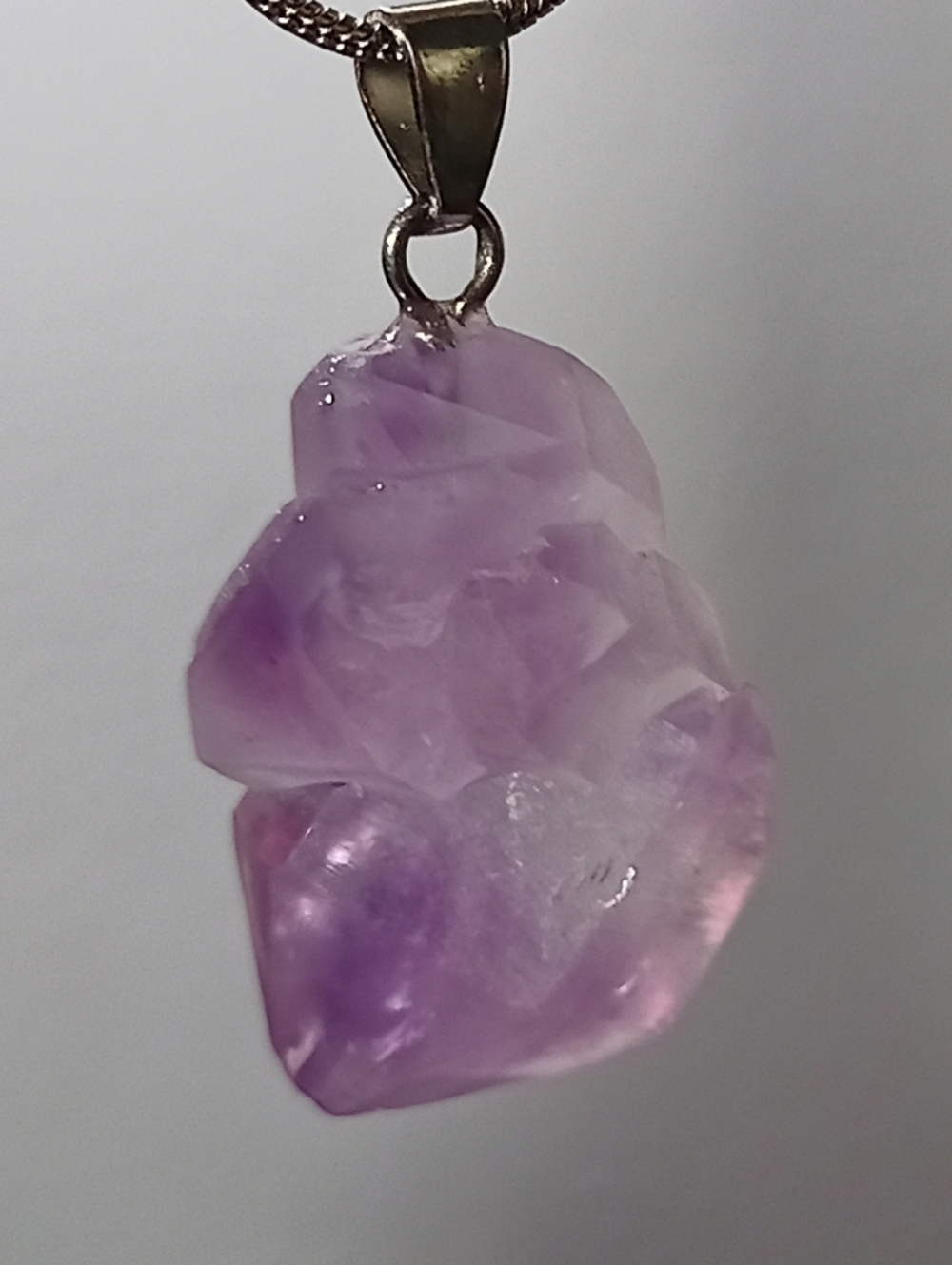Natural Raw Amethyst Crystal Pendant With Small Plain Silver Bail - New
